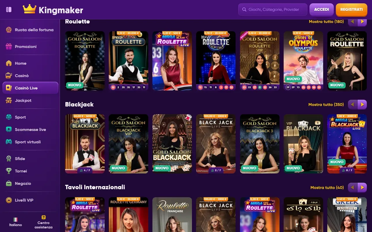 Tavoli del Live Casino Kingmaker